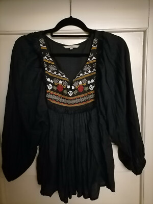 C&A - Clockhouse - Langarm-Bluse - Größe 34 - Gothic - Blumen - Folklore