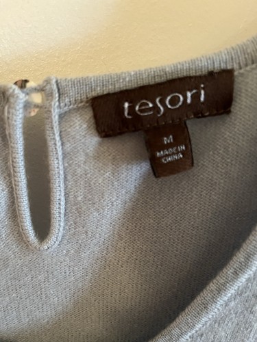 Tesori 100% Cashmere Cable Design Front Sleeveless Women’s Sz M Blue/Gray - Picture 2 of 10