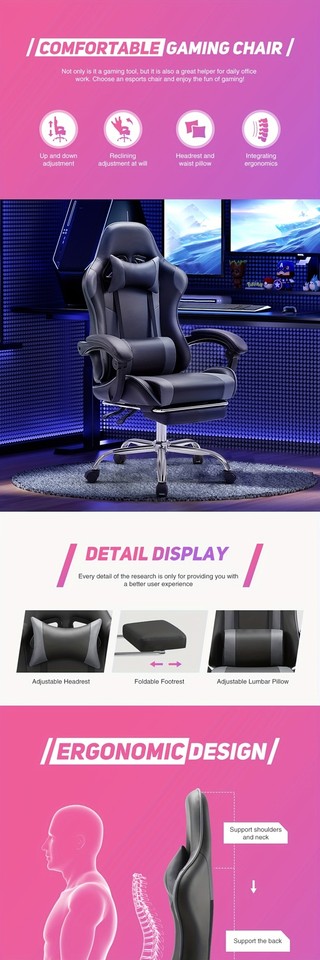 Ultimate Gaming Throne Ergonomic Computer Chair with Footrest, Adj. 360 ...