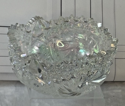 Vintage L.E. Smith Iridescent Carnival Cut Glass Bowl  Comet In The Stars  8 