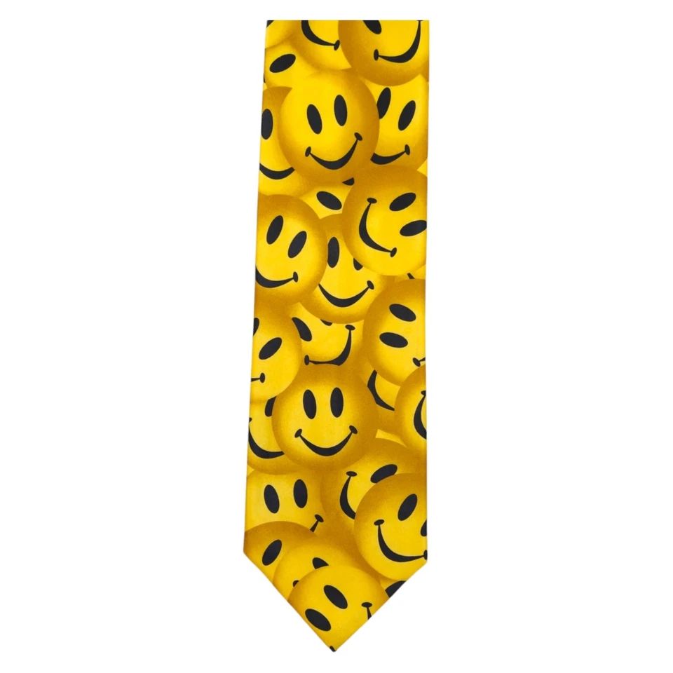 Corbata de Colección Ralph Marlin Para Hombres Novedad 3.75 Amarillo Cara Sonrisa Feliz Emoji Foto 2 de 4