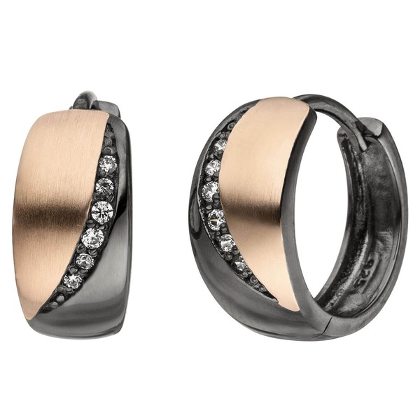 Ohrringe Creolen 14,4X6,5Mm 8 Zirkonia, 925 Silber Schwarz Rhodiniert Ohrschmuck-image