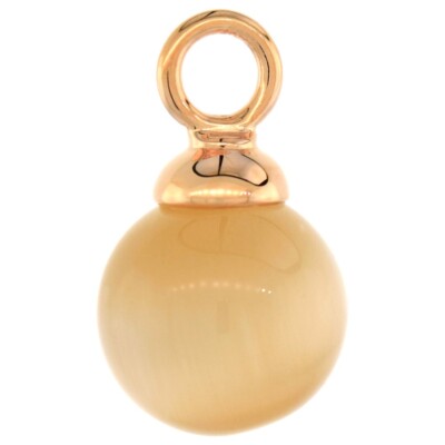 Sterling Silver Synthetic Champagne Cats Eye Ball Gold Plated Pendant 9/16 Inch