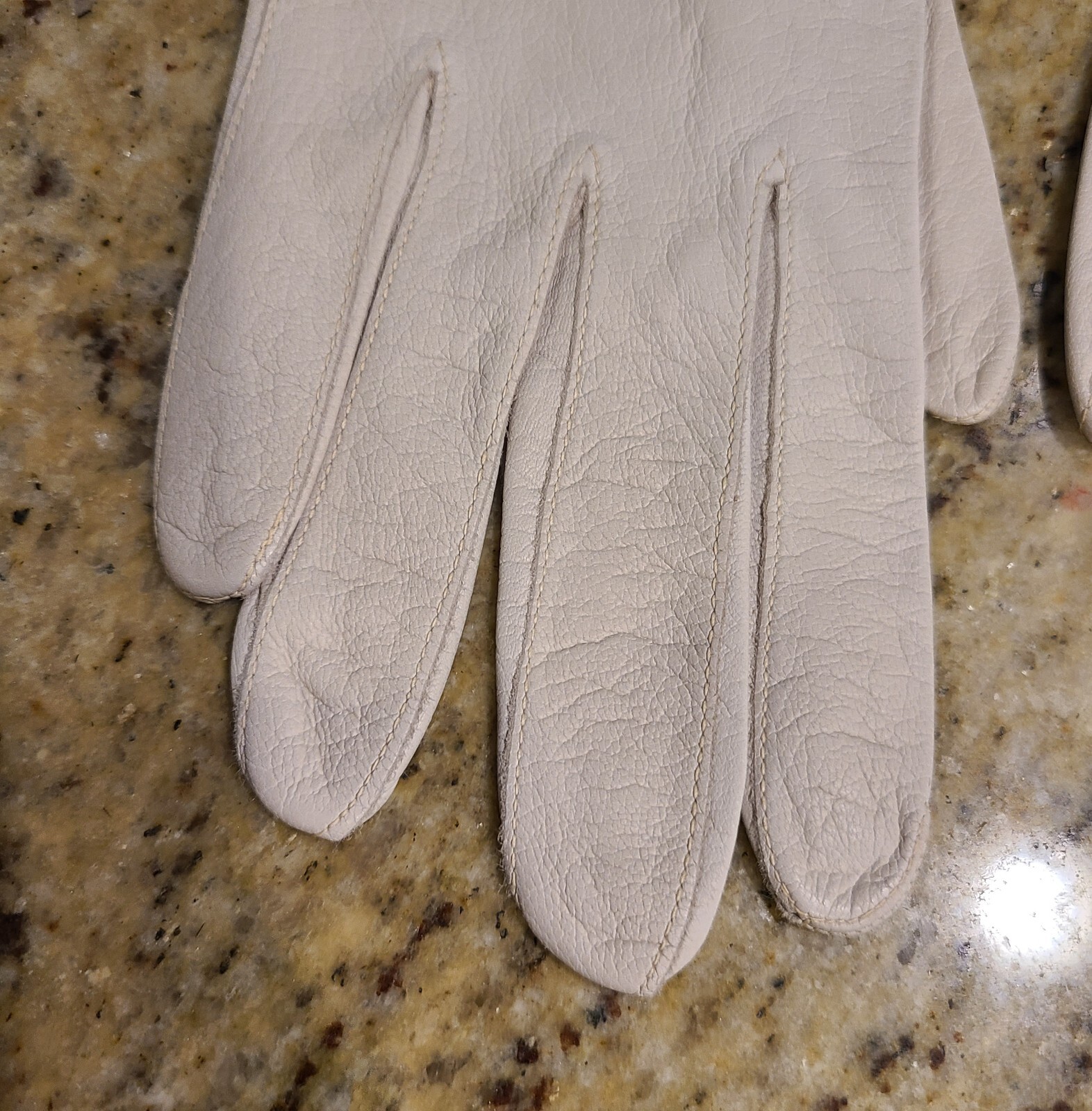 Vintage Size S/M Beige Soft Leather 8" Formal Gloves Pearly Wrist Button