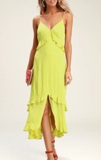 NWT Lulu’s Light Green Island Time Ruffle Sleeveless Midi Dress Size Small