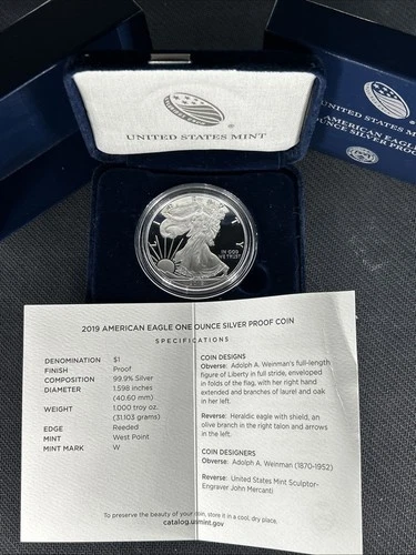 💎2019💎** American 1oz Silver Eagle Dollar $1 ** Box & COA US Mint Uncirculated