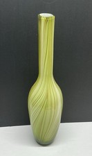 Murano Art Glass 18" LIME Green White Caned Glass Vase - HandBlown