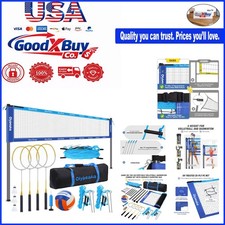 Outdoor Volleyball Badminton Net Set with Rackets Adjustable, Anti-Sagging,...