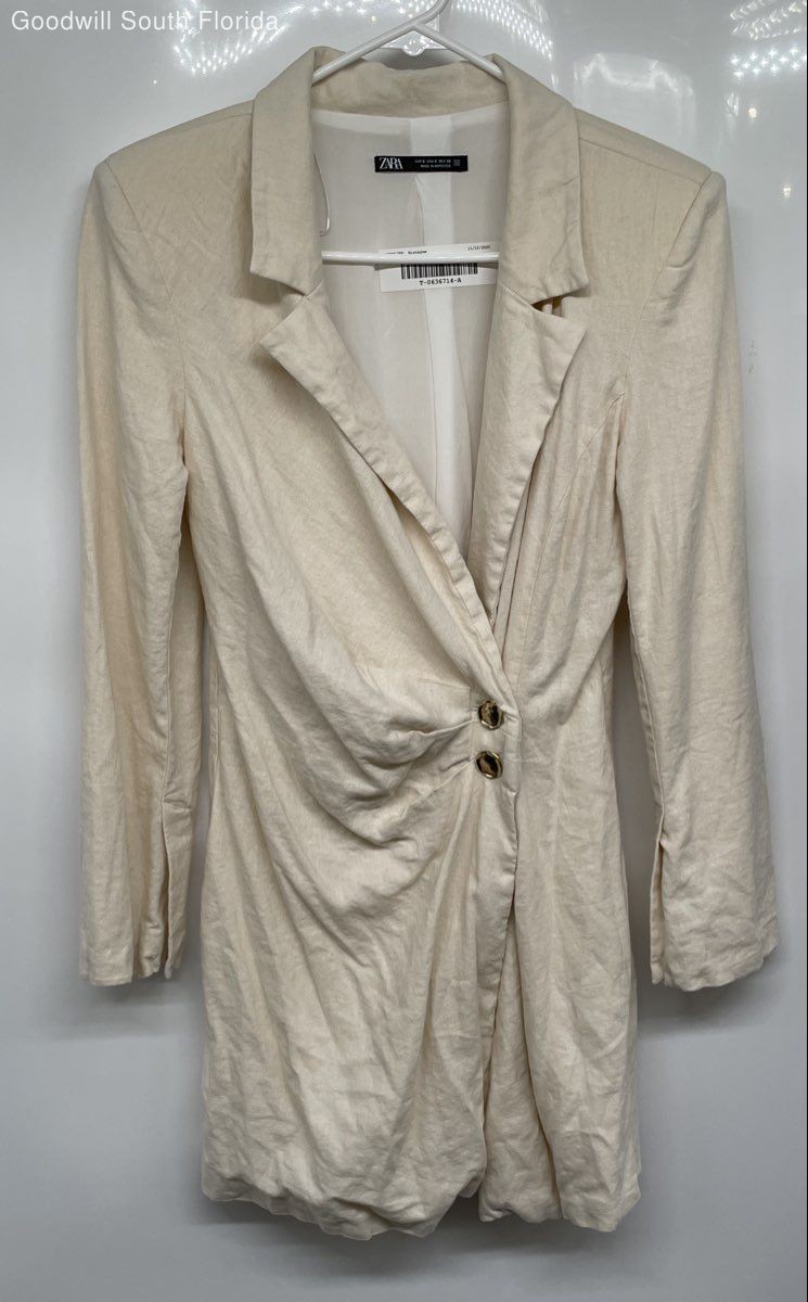 Zara Womens Beige Long Sleeve Button Front Wrap Blazer Mini Dress Size S