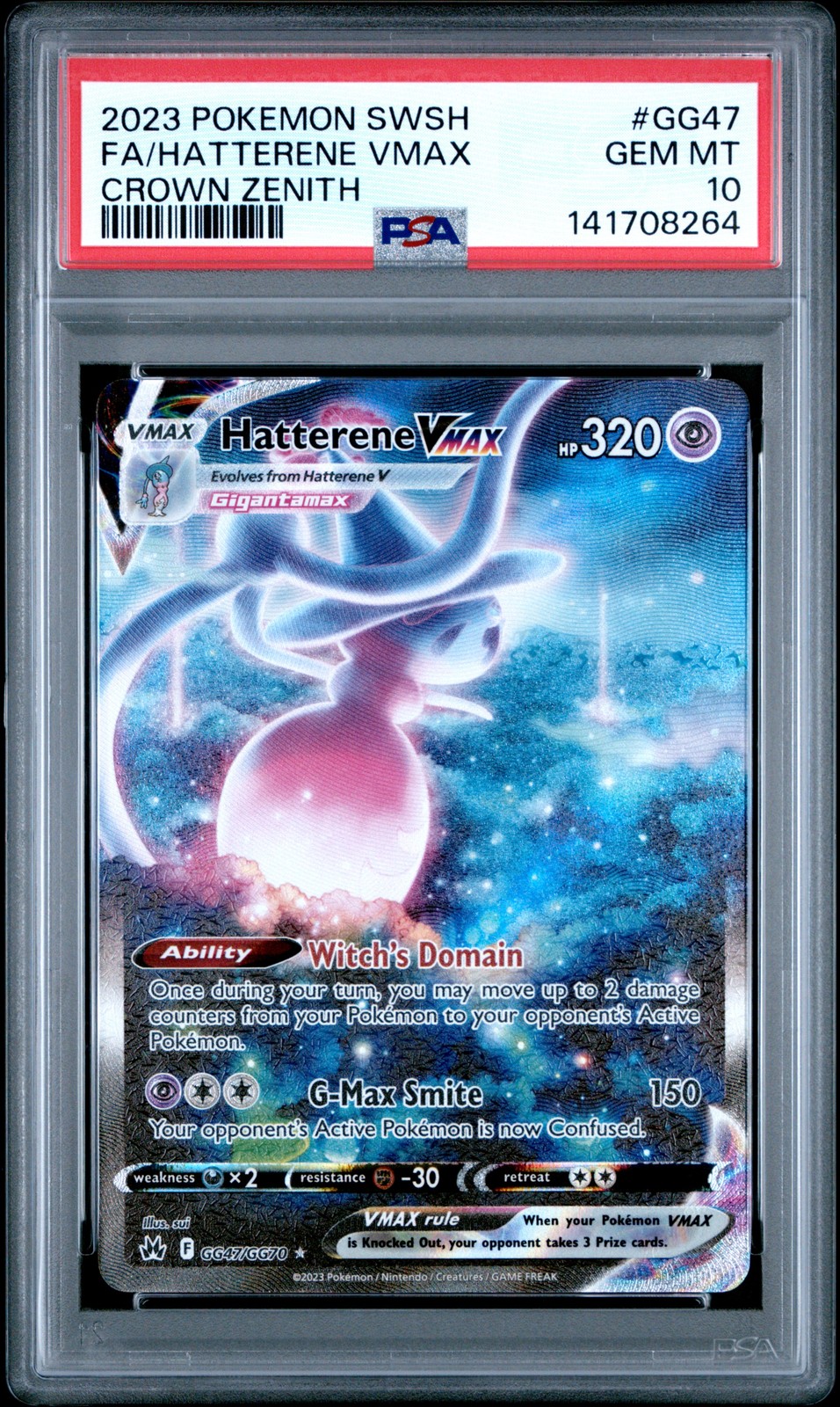 Hatterene Vmax #GG47 2023 Pokemon Sword And Shield Crown Zenith PSA 10 250001