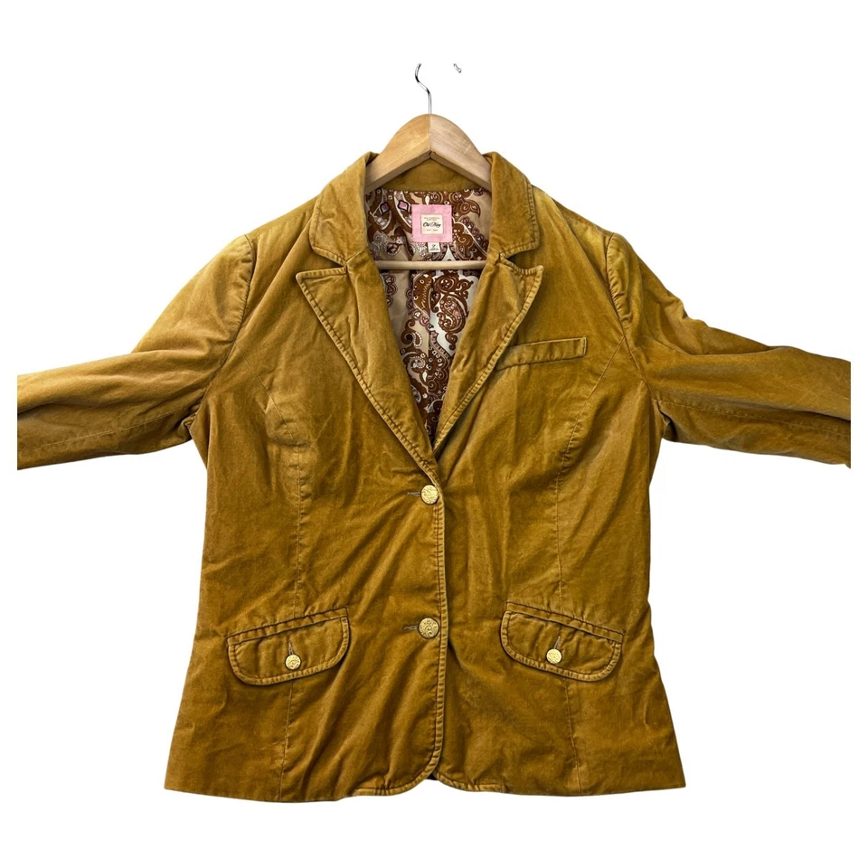 Vintage GAP Women's Velvet Blazer Jacket Ochre Button Up Paisley Lined Y2K Sz Lg - Image 3 of 4