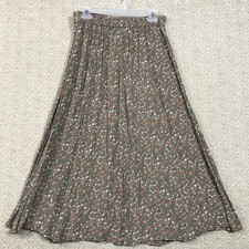 VTG Y2K Jonathan Martin Skirt Women Sz Med Pleated Olive Flower Print Button up