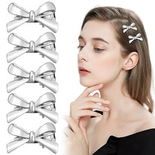 Small Metal Hair Bows for Women Girls 5Pcs Silver Bow A-Silver,5Pcs