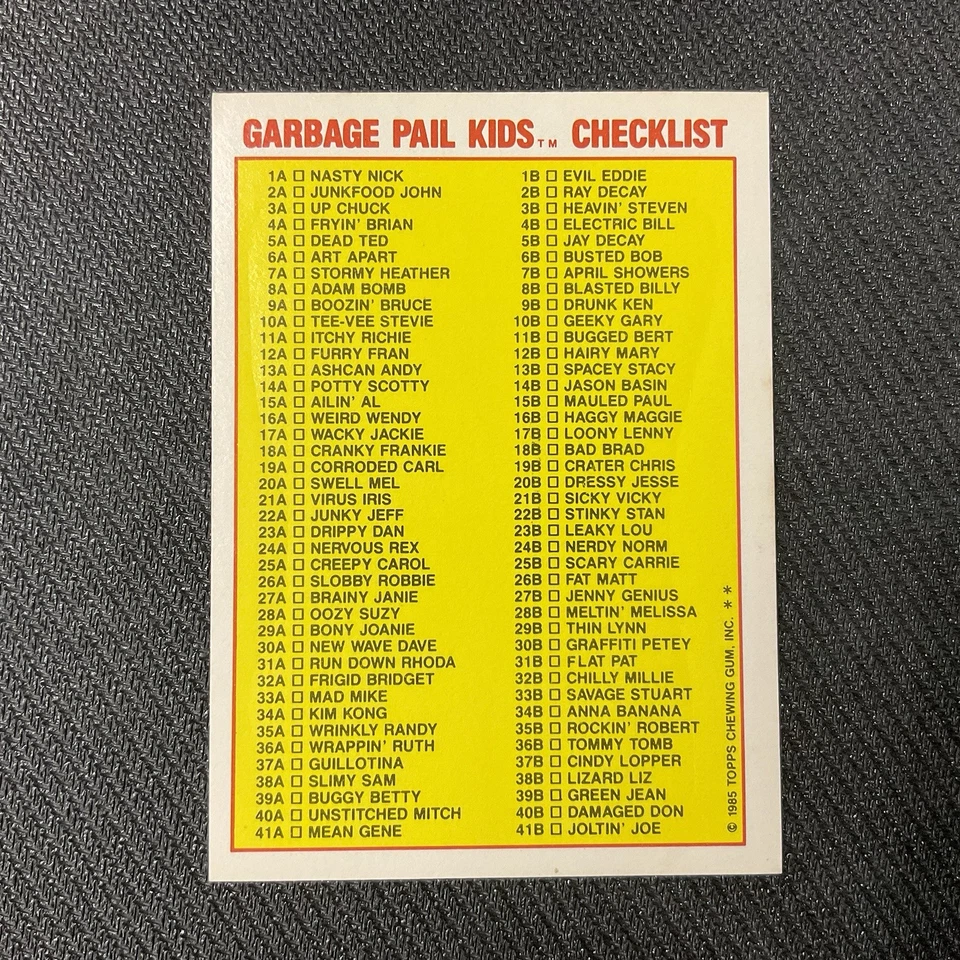 ADAM BOMB Checklist Sticker Back 8b Card 1985 Topps Garbage Pail Kids Series 1 - Image 2 of 3