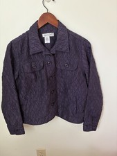 Coldwater Creek Size L Vintage Diamond-Quilted Crinkle Jacket Purple Buttons