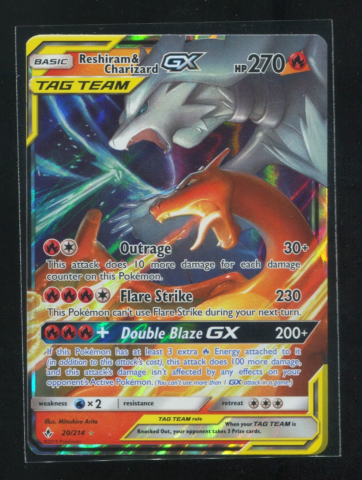 2019 POKEMON RESHIRAM & CHARIZARD GX HOLO FOIL 20/214 MINT PACK FRESH UNBROKEN