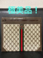 Gucci Vintage GG Clutch Bag Leather PVC Dark Brown Green Red Unisex EX