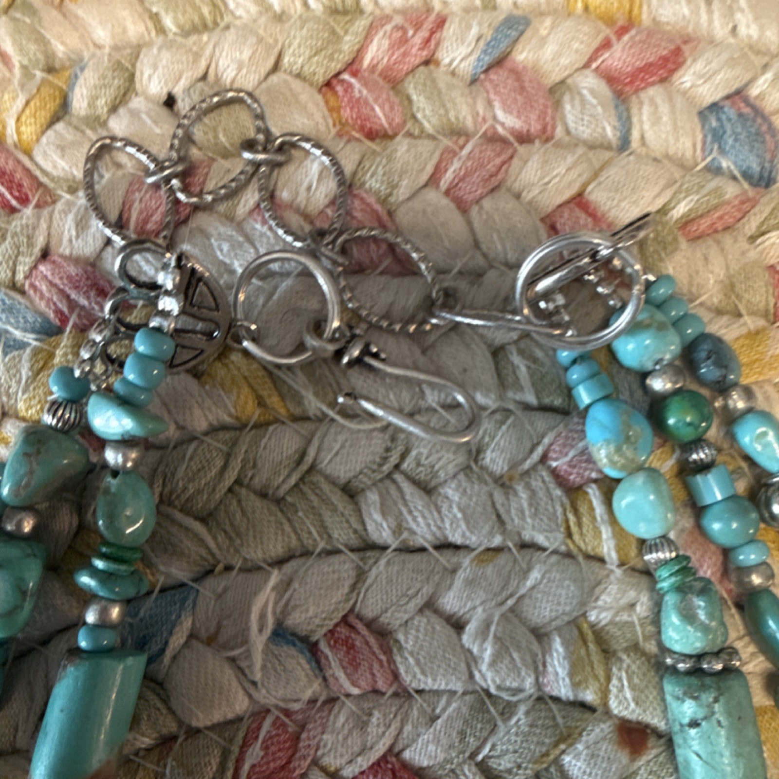 Beaded Necklace Turquoise Rectangular Silver Pend… - image 5