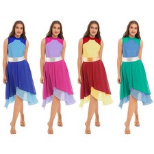 Women Girls Color Block Lyrical Praise Modern Contemporary Workship Dance Dress