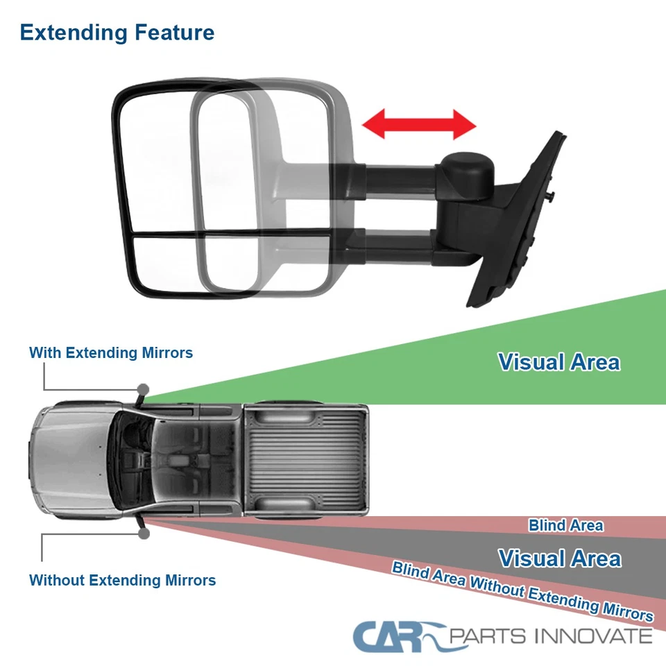 Fully-Adjust Towing Mirrors Fit 07-14 Chevy Silverado GMC Sierra 1500 2500 3500 Foto 4 de 4
