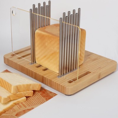 Bamboo Bread Slicer for Homemade Bread,Stainless Steel Slicing Guide for Brea...