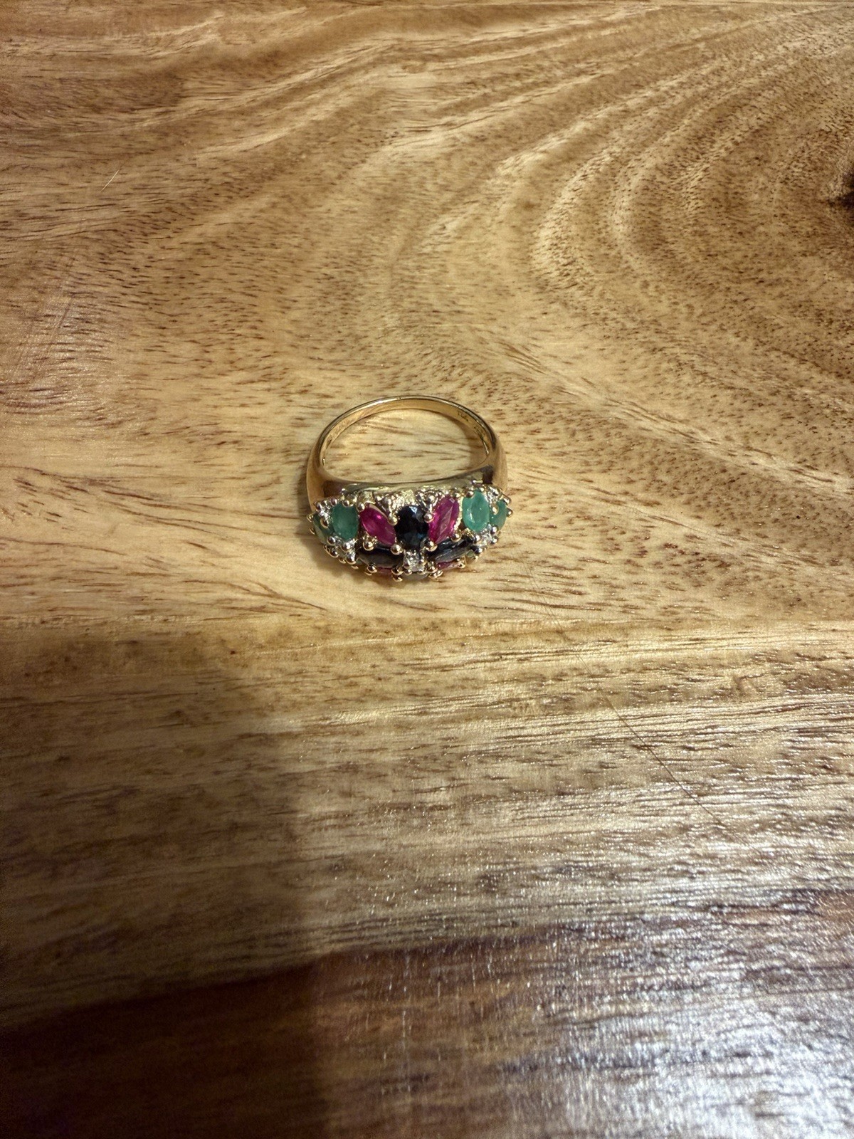 14K Yellow Gold Multi-Gem — Emerald, Ruby, Sapphi… - image 2