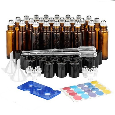 24 Stk 10ml Roll-on Glasflaschen Klein Braune Roll On Flasche Leer mit DHL