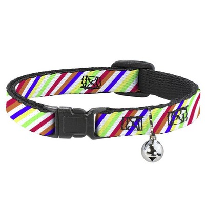 Cat Collar Breakaway with Bell Diagonal Stripes White/Multi Neon NAR (US IMPORT)