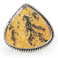 Natural Psilomelane Dendrite German 925 Sterling Silver Ring Sz 7.5