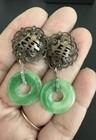 Stunning pair of Vintage Older Chinese Export Green Jade Disk Earrings