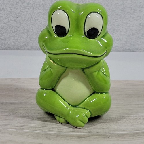 Vintage Frog Piggy Bank Ceramic Mirthful Happy Clever EUC Smile Anthropomorphic