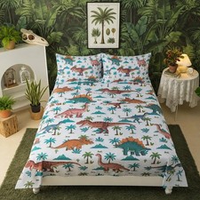 4 Pieces Dinosaur Sheets Full for Boys Kids Jungle Dinos Bedding Set T-Rex Sh...