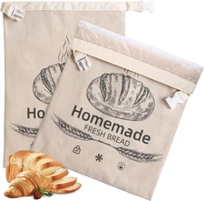 2 Pack Reusable Linen Bread Bags for Homemade,Organic TPU Large, Tan Natural