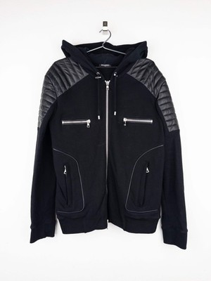 Balmain by Olivier Rousteing 2010s Leather Biker Zip-Hoodie