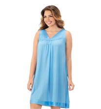 Vtg Vanity Fair Nightgown Azure Light Blue Sleeveless Lace Silky Size Medium