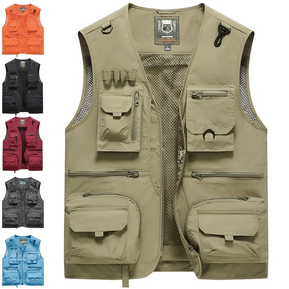 Outdoor Men Workwear Vest Multi Pockets Hiking Vest Workwear Casual Gilet