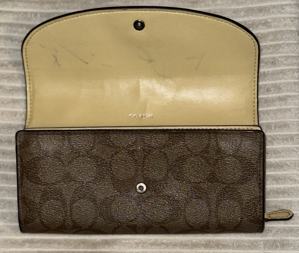 Genuine Coach Signature PVC Slim Envelope Wallet Yellow & Khaki Canvas - Image 4 of 4