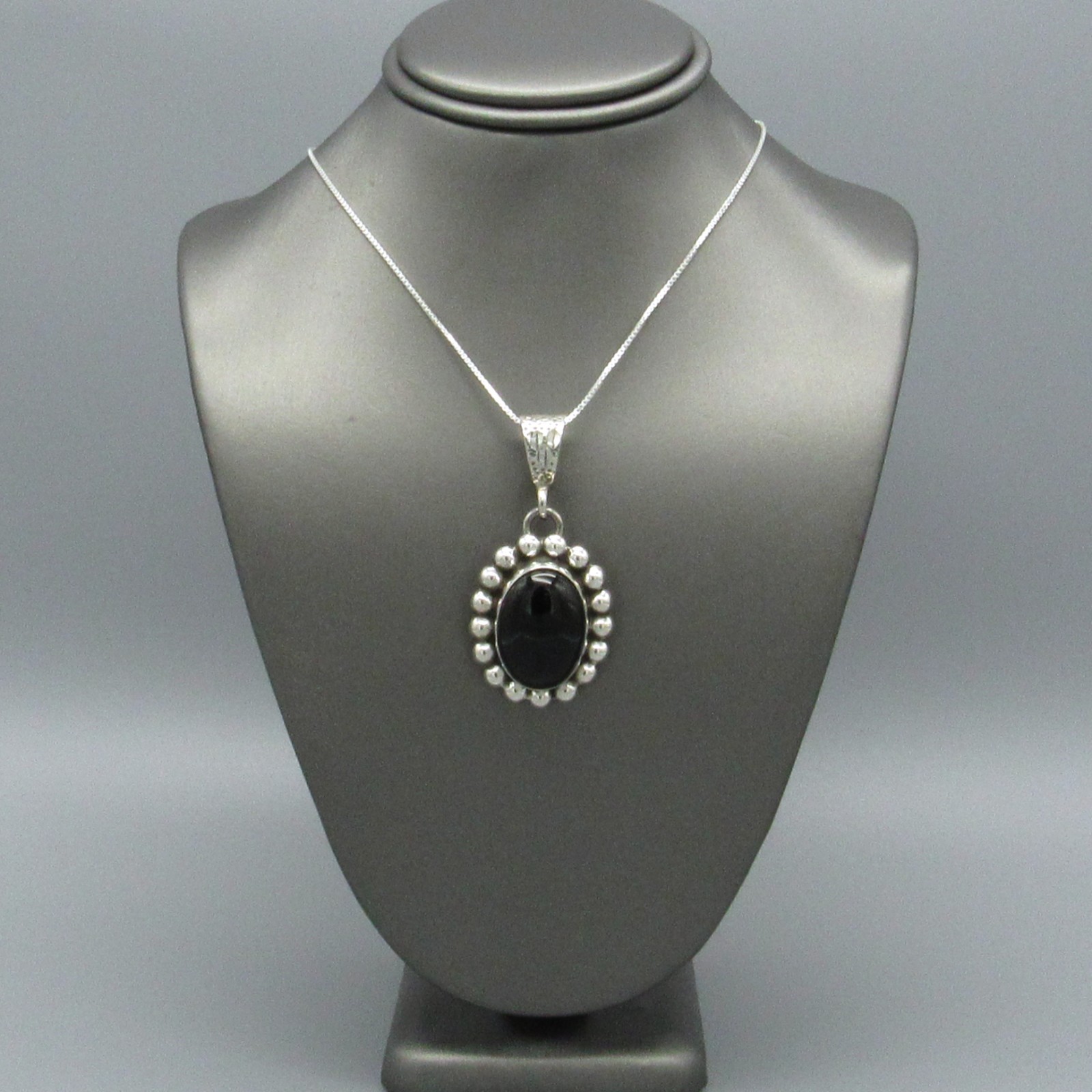 Black Onyx and Sterling Silver Oval Pendant - image 1