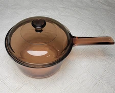 Visions Corning Ware Amber 1 L Saucepan with Lid Pyrex USA Glass Cookware