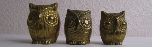 Vintage MCM Retro Brass Owl Figure Paperweight Set Of 3