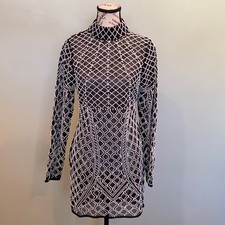 NEW asos  Women’s Size 4 Small Black  and White Long Sleeve Beaded Mini Dress