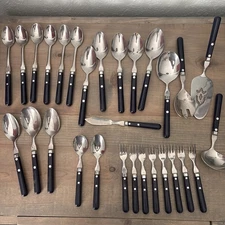 Vintage Stainless Korea Flatware Silverware Navy  handle lot of 29 mixed pieces
