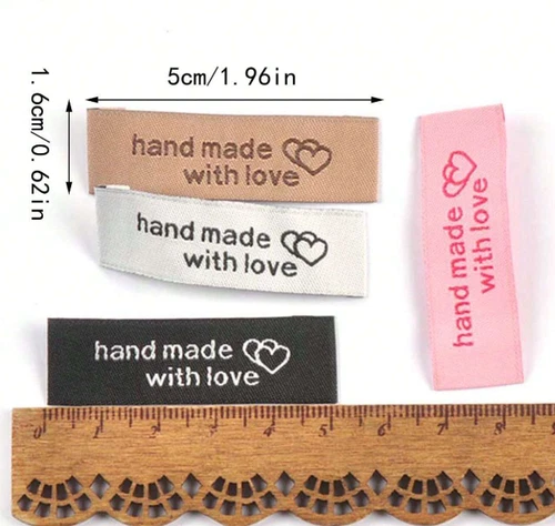 16 Fabric Labels 'Hand Made With Love' Sew On Garment Clothing Label Tags 50x15 - Picture 2 of 5