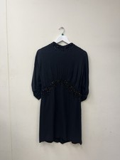 PRADA Black Short Dress Jewel Beaded Detail Flowy Long Sleeve Size UK M