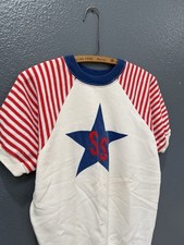 Vintage 60  s USA Flag White Cotton Men  s Short Sleeve Sweatshirt Size Medium USA