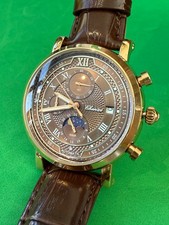 Men’s Watch Chronograph Vintage Style Moon Phase Brown Face Leather Chenxi