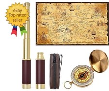 Pirate Spyglass Telescope Treasure Map Pocket Compass Kids Toys Set, Handheld Co