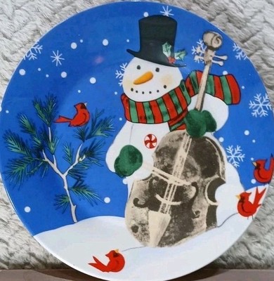 6 - NEW Vintage 7.5'' Studio 33 Snowman Winter Scene Snow Cardinals Violin Salad
