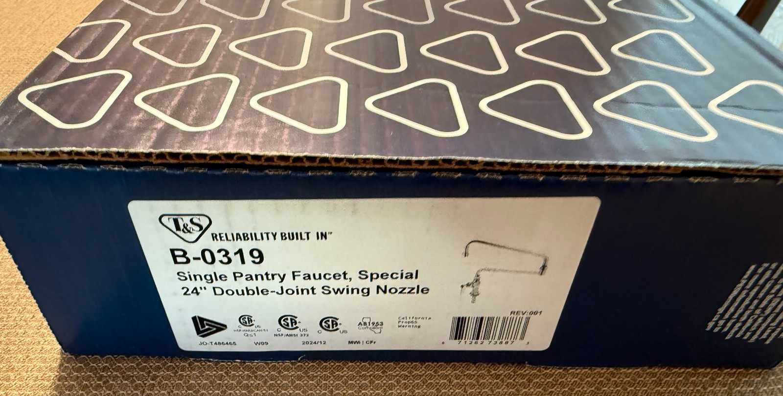 T&S Brass B-0319 Single Pantry Faucet Special 24” Double-Joint Swing Nozzle