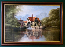 Large Vintage Watermill Oil Painting – Signed David James